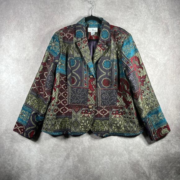 Erin London Blazer Jacket Womens 1X Floral Three-Button Lined‎ Artsy Mature Boho - Picture 1 of 9